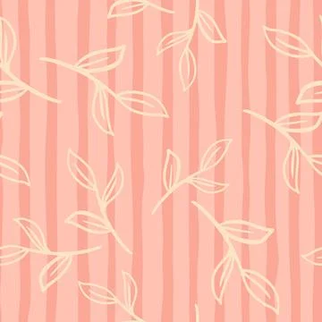 Seamless random nature pattern with doodle contoured leaves branches ornament Illustrazione stock