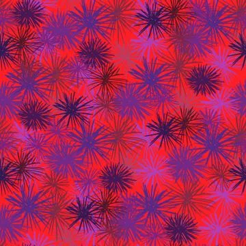 Seamless random ocean pattern with sea urchin ornament. Purple elements on re Stock Illustration