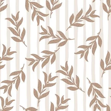 Seamless random pattern with beige simple leaf branches doodle silhouettes on Stockillustratie