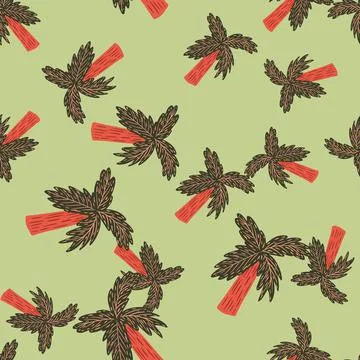 Seamless random pattern with brown and red colored palm tree shapes. Light gr Stock Illustration