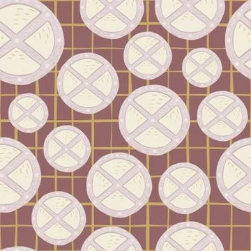 Seamless random pattern with circle wood shield ornament. Light pastel ancien Stock Illustration