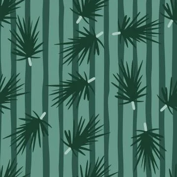 Seamless random pattern with dark green coniferous branches silhouettes. Fore Stock Illustration