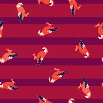 Seamless random pattern with doodle orange bright ara parrot ornament. Pink s Illustrazione stock