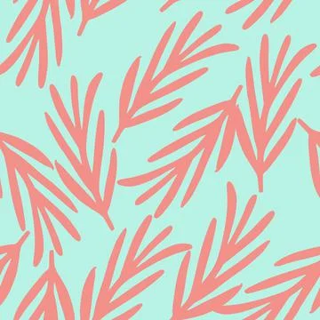 Seamless random pattern with doodle pink simple rosemary branches ornament. B 스톡 일러스트