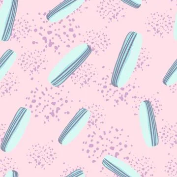 Seamless random pattern with eclair doodle elements. Blue light sweet ornamen Stock Illustration
