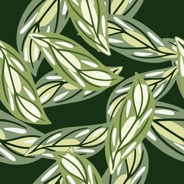 Seamless random pattern with green abstract contoured leaf shapes. Dark green Illustrazione stock