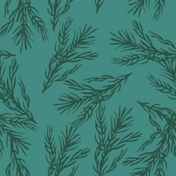 Seamless random pattern with green colored rosemary branches elements. Blue b 스톡 일러스트