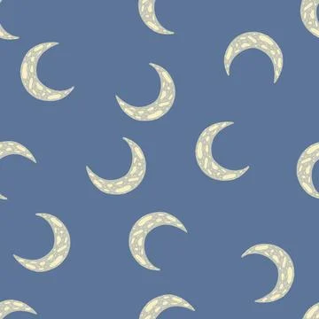 Seamless random pattern with grey colored islamic ramadan moon ornament. Blue Stock Illustration
