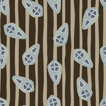 Seamless random pattern with grey shield shapes ornament. Brown and beige str Illustrazione stock