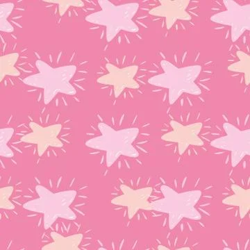 Seamless random pattern with hand drawn star silhouettes. Pink palette cosmic 스톡 일러스트