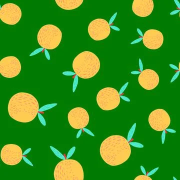 Seamless random pattern with hand drawn simple orange mandarins elements. Gre Stockillustratie