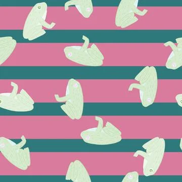Seamless random pattern with hand drawn frog silhouettes print. Striped backg Stock Illustration