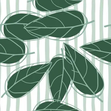 Seamless random pattern with leaves outline silhouettes. Green foliage shapes Stock Illustration