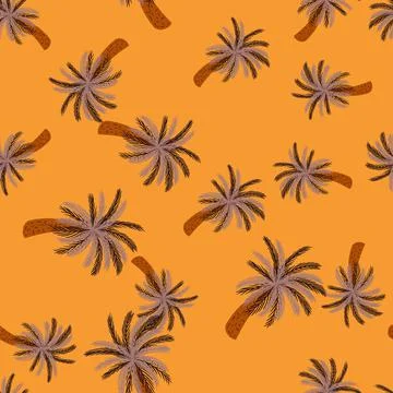 Seamless random pattern with pale purple palm tree shapes print. Orange backg イラスト素材