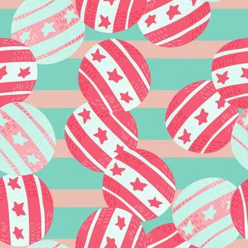 Seamless random pattern with pink colored circus ball elements. Striped pink  イラスト素材