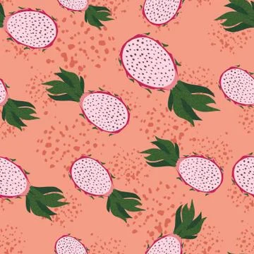 Seamless random pattern with pitahaya silhouettes. Coral pastel background wi Stockillustratie