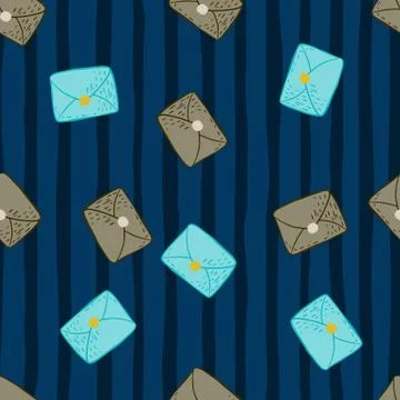 Seamless random pattern with post card letter elements. Beige and turquoise m Illustrazione stock