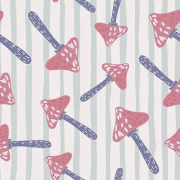 Seamless random pattern with purple and pink colored fairytail mushrooms. Str Stock Illustration
