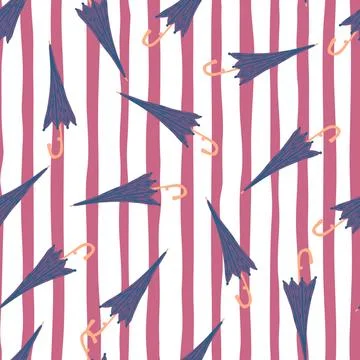 Seamless random pattern with purple umbrella simple elements. Pink and white  Stock Illustration