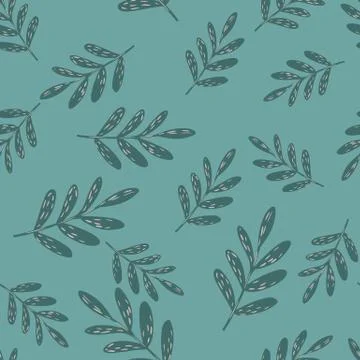 Seamless random pattern with simple floral branches. Blue pale background. Gr Stock Illustration