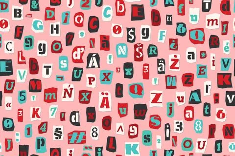 Seamless ransom pattern Collage style letters, numbers cut Stock Illustration