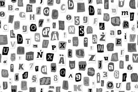 Seamless ransom pattern Collage style letters, numbers cut Stock Illustration