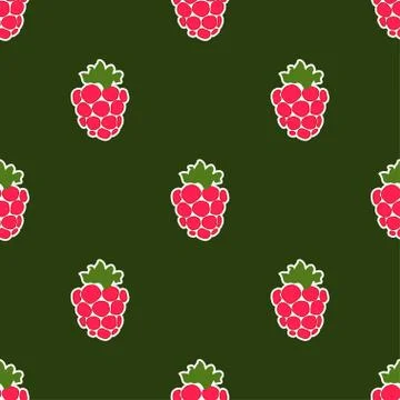 Seamless raspberry background green pattern Stock Illustration