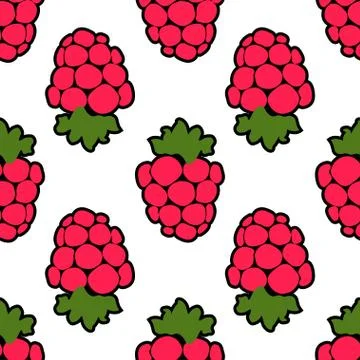 Seamless raspberry background white pink pattern Stock Illustration