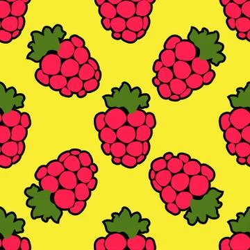 Seamless raspberry background yellow pattern Stock Illustration