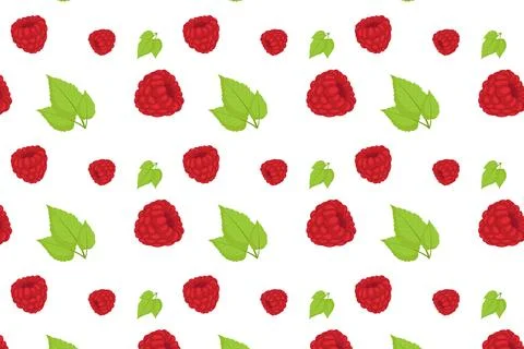 Seamless Raspberry with Leaves Pattern Illustration. Stock Illustration