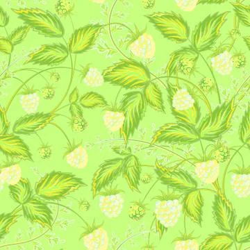 Seamless raspberry pattern. Cute hand drawing raspberry background in yellow Stock Illustration
