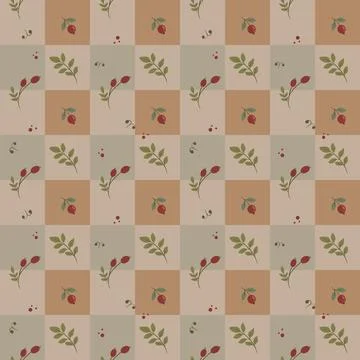 Seamless raster pattern with autumn berries and checkered background Illustrazione stock