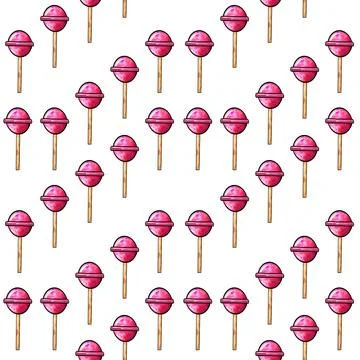 Seamless raster pattern candy lollipop in the shape of a ball pink color on a Stock Illustration