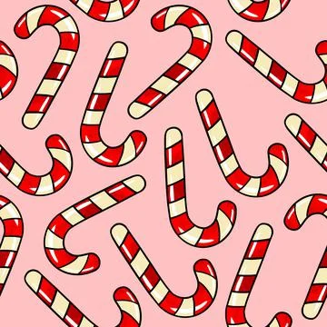 Seamless raster pattern candy lollipop red candy cane with white stripes on pink Stock Illustration