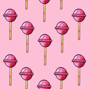 Seamless raster pattern candy lollipop in the shape of a ball pink color on a Stock-Illustration