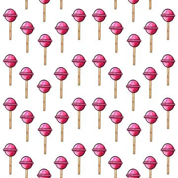 Seamless raster pattern candy lollipop in the shape of a ball pink color on a Stock Illustration
