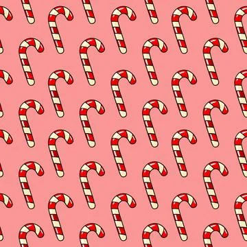 Seamless raster pattern candy lollipop red candy cane with white stripes on pink Stock Illustration