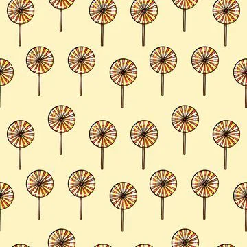 Seamless raster pattern of candy lollipop in a round shape of yellow color with Stock Illustration