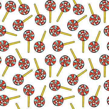 Seamless raster pattern of candy lollipop in a round shape on a stick on a white Stock Illustration