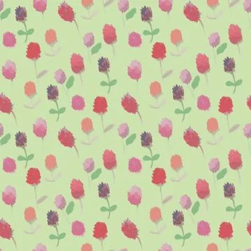 Seamless raster pattern with red and pink clover flowers on pale background Stock Illustration