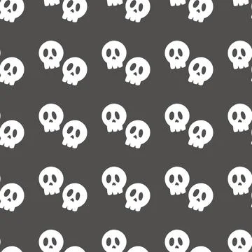 Seamless raster pattern with white skulls on a dark background 스톡 일러스트
