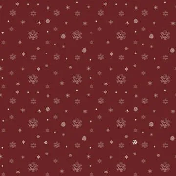 Seamless raster winter pattern with detailed snowflakes on deep red background Stock Illustration