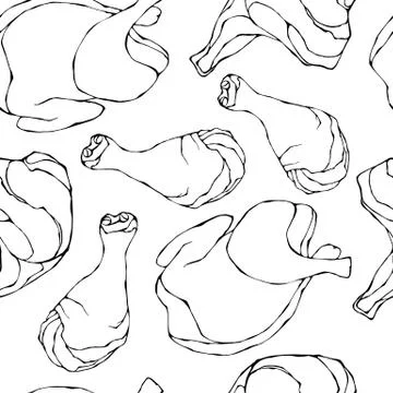 Seamless with Raw Chicken or Turkey. Isolated On a White Background. Realistic Stock Illustration