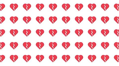 Seamless red 3D broken heart pattern on white background for breakup concepts Stock Illustration