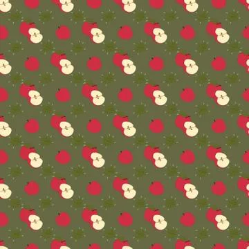 Seamless red apples illustration pattern. simple fruit illustration pattern. Stock Illustration