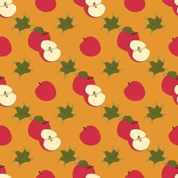 Seamless red apples illustration pattern. simple fruit illustration pattern. Stock Illustration