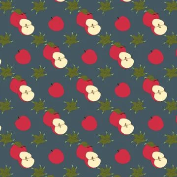 Seamless red apples illustration pattern. simple fruit illustration pattern. Stock Illustration