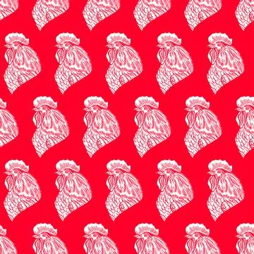 Seamless red background of roosters Stock Illustration