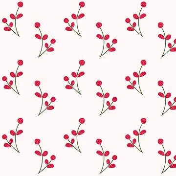 Seamless Red Berry Floral Pattern with Green Leaves Stock Illustration