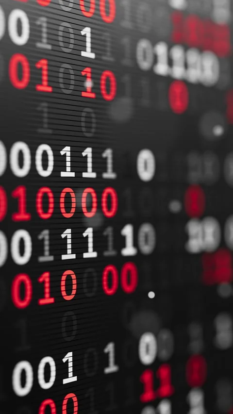 Seamless red binary data stream in dark futuristic cyberspace Stock Footage 338988569